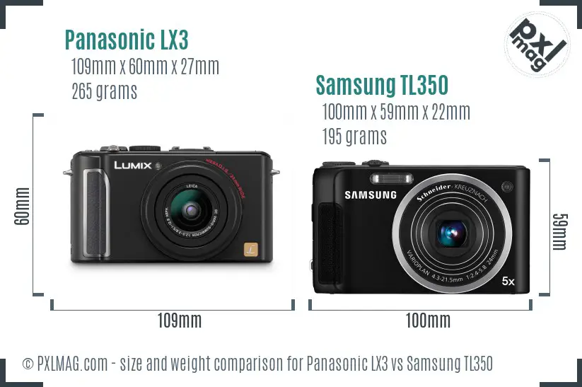 Panasonic LX3 vs Samsung TL350 size comparison