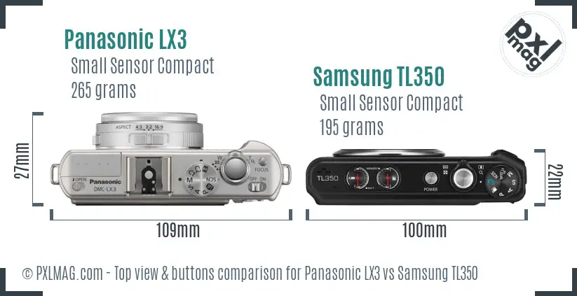 Panasonic LX3 vs Samsung TL350 top view buttons comparison