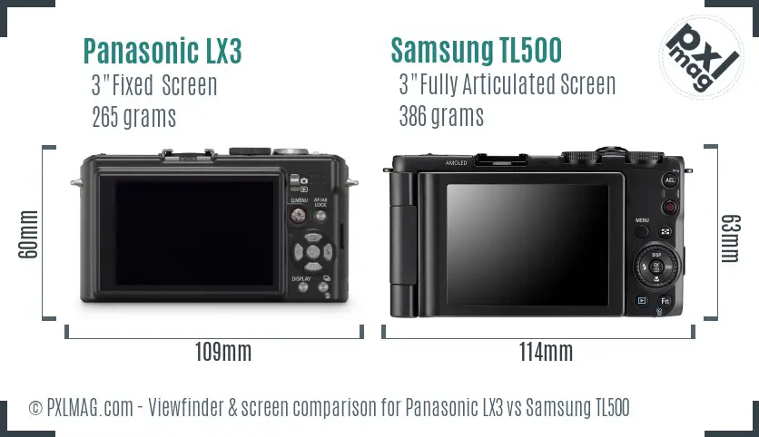 Panasonic LX3 vs Samsung TL500 Screen and Viewfinder comparison Panasonic LX3 vs Samsung TL500 Screen and Viewfinder comparison