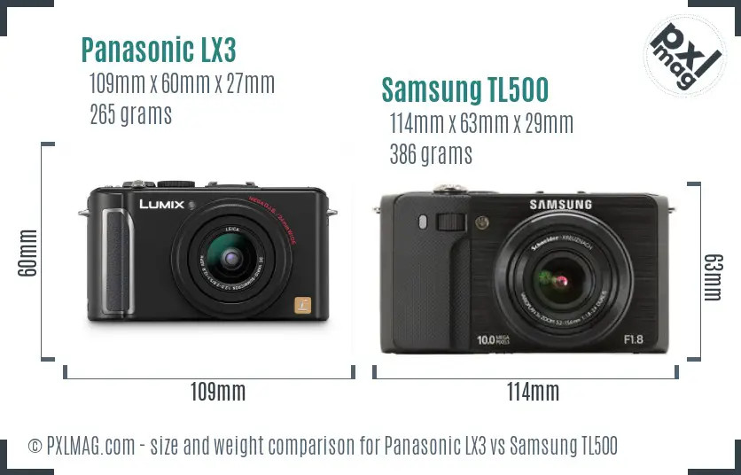 Panasonic LX3 vs Samsung TL500 size comparison Panasonic LX3 vs Samsung TL500 size comparison