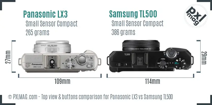 Panasonic LX3 vs Samsung TL500 top view buttons comparison Panasonic LX3 vs Samsung TL500 top view buttons comparison