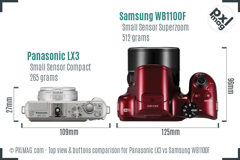 Panasonic LX3 vs Samsung WB1100F top view buttons comparison