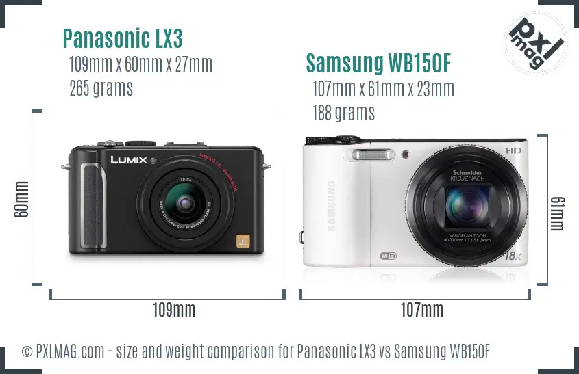 Panasonic LX3 vs Samsung WB150F size comparison