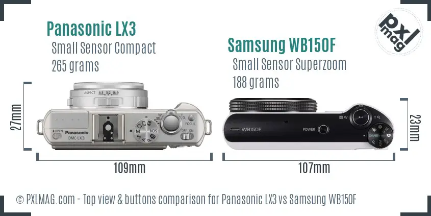 Panasonic LX3 vs Samsung WB150F top view buttons comparison