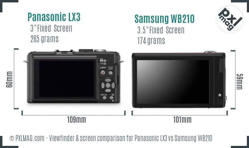 Panasonic LX3 vs Samsung WB210 Screen and Viewfinder comparison