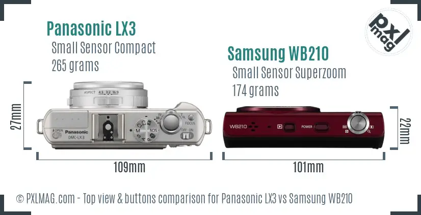 Panasonic LX3 vs Samsung WB210 top view buttons comparison