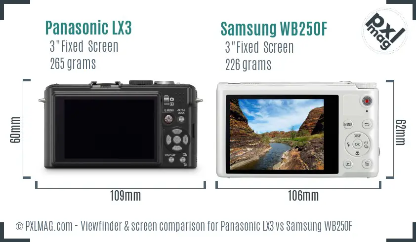 Panasonic LX3 vs Samsung WB250F Screen and Viewfinder comparison Panasonic LX3 vs Samsung WB250F Screen and Viewfinder comparison