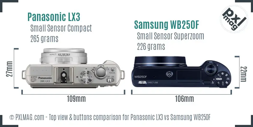 Panasonic LX3 vs Samsung WB250F top view buttons comparison Panasonic LX3 vs Samsung WB250F top view buttons comparison