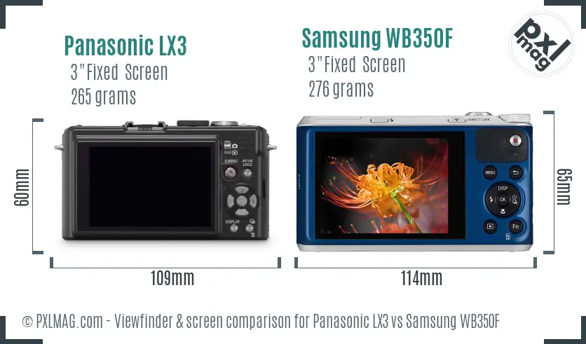Panasonic LX3 vs Samsung WB350F Screen and Viewfinder comparison Panasonic LX3 vs Samsung WB350F Screen and Viewfinder comparison