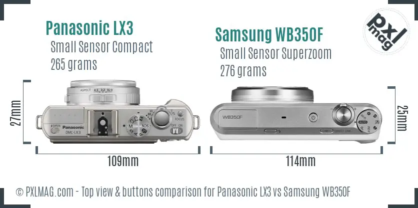 Panasonic LX3 vs Samsung WB350F top view buttons comparison Panasonic LX3 vs Samsung WB350F top view buttons comparison