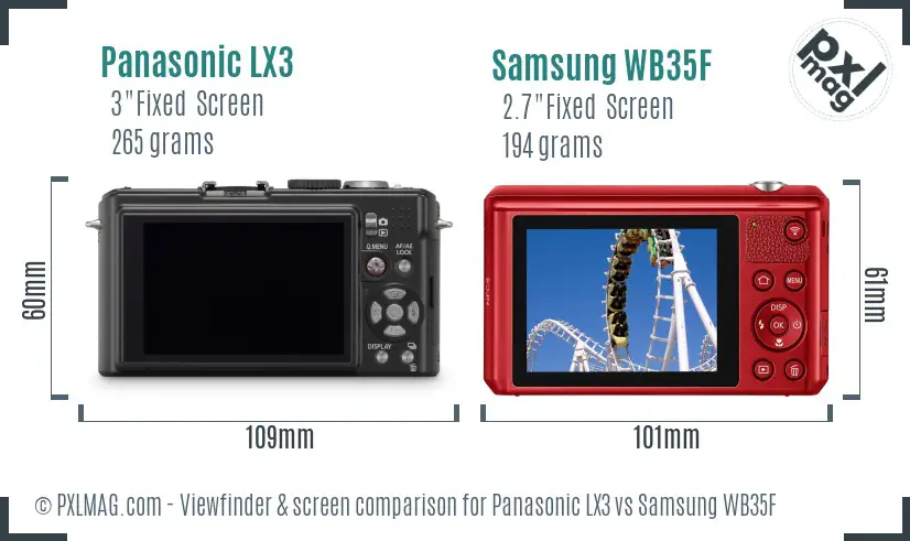 Panasonic LX3 vs Samsung WB35F Screen and Viewfinder comparison