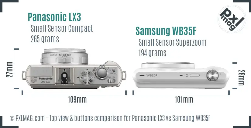 Panasonic LX3 vs Samsung WB35F top view buttons comparison