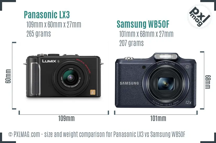 Panasonic LX3 vs Samsung WB50F size comparison