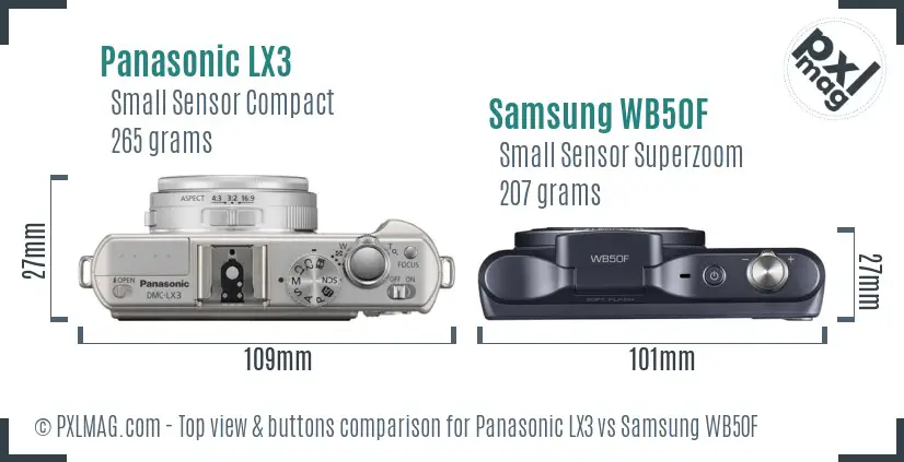 Panasonic LX3 vs Samsung WB50F top view buttons comparison