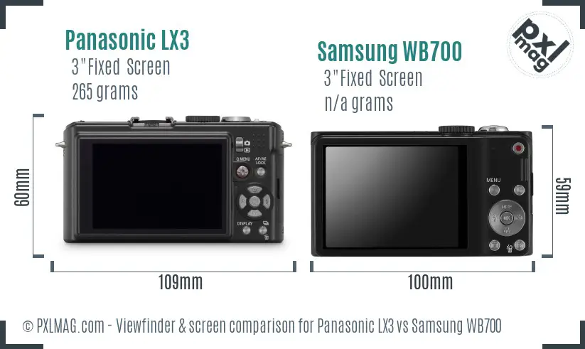 Panasonic LX3 vs Samsung WB700 Screen and Viewfinder comparison