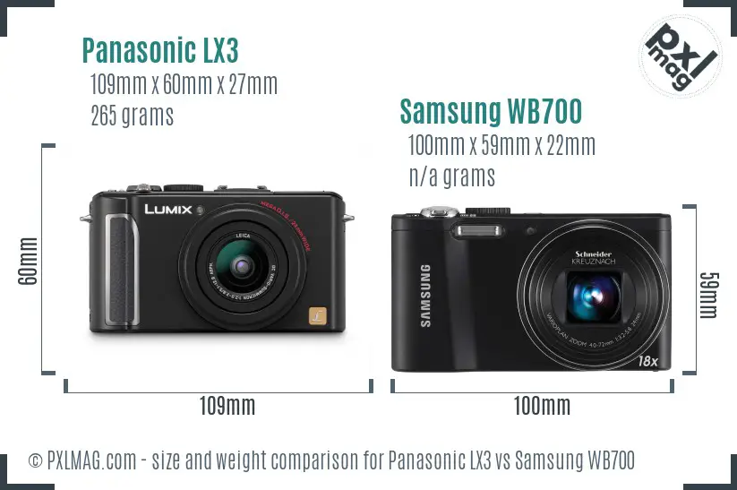 Panasonic LX3 vs Samsung WB700 size comparison