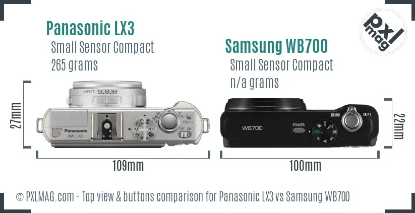 Panasonic LX3 vs Samsung WB700 top view buttons comparison