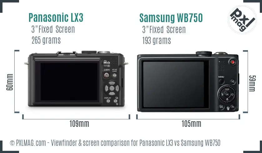 Panasonic LX3 vs Samsung WB750 Screen and Viewfinder comparison