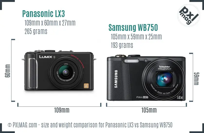 Panasonic LX3 vs Samsung WB750 size comparison