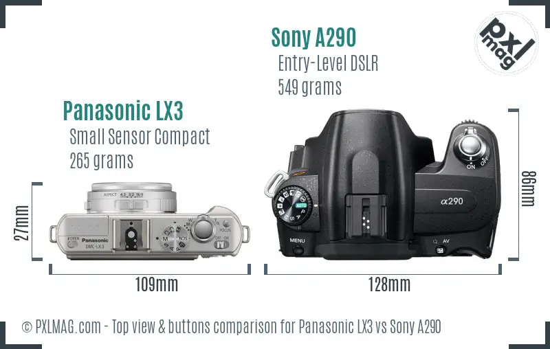 Panasonic LX3 vs Sony A290 top view buttons comparison