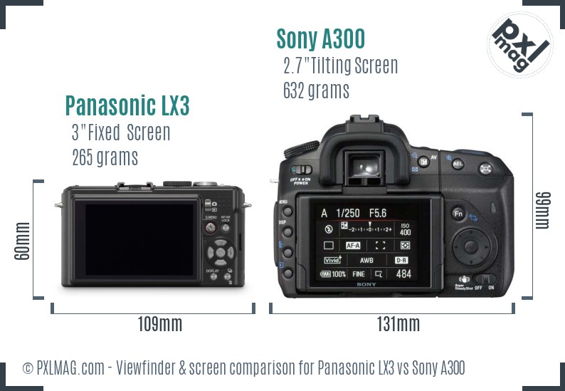 Panasonic LX3 vs Sony A300 Screen and Viewfinder comparison