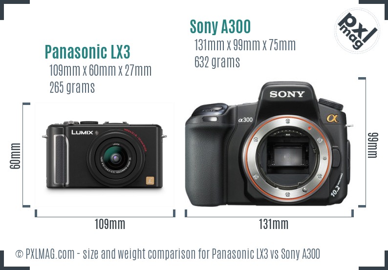 Panasonic LX3 vs Sony A300 size comparison
