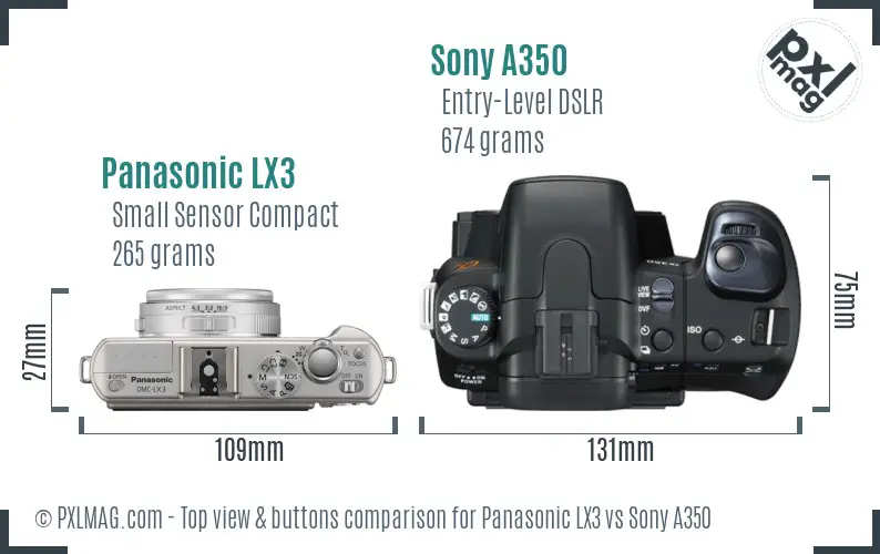 Panasonic LX3 vs Sony A350 top view buttons comparison