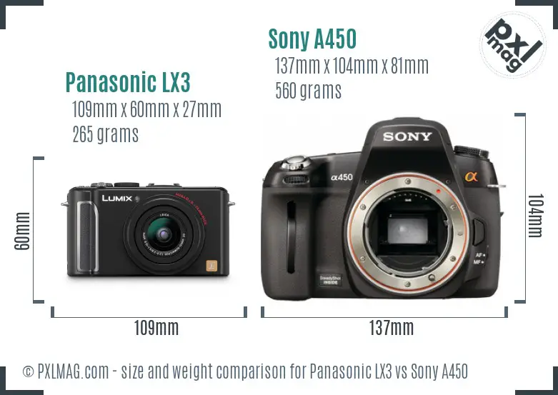 Panasonic LX3 vs Sony A450 size comparison