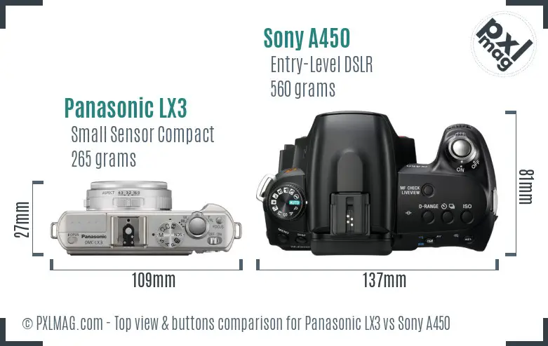 Panasonic LX3 vs Sony A450 top view buttons comparison