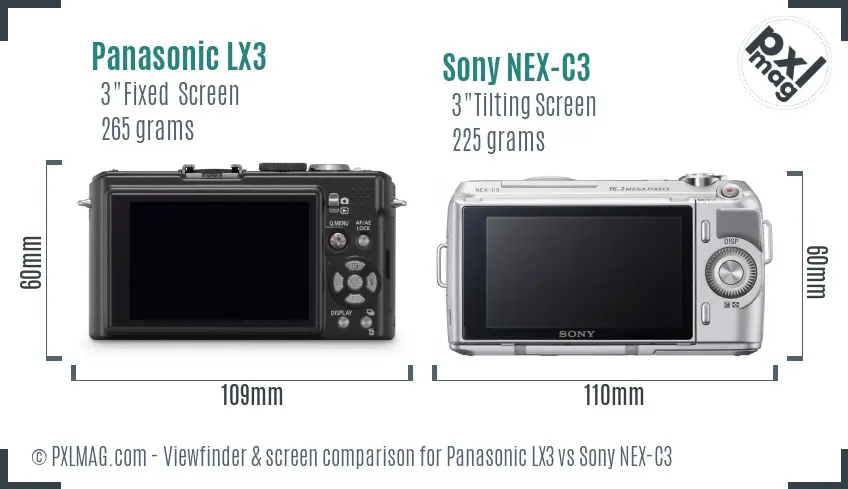 Panasonic LX3 vs Sony NEX-C3 Screen and Viewfinder comparison