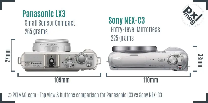 Panasonic LX3 vs Sony NEX-C3 top view buttons comparison