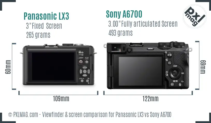 Panasonic LX3 vs Sony A6700 Screen and Viewfinder comparison Panasonic LX3 vs Sony A6700 Screen and Viewfinder comparison