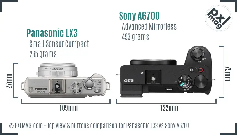 Panasonic LX3 vs Sony A6700 top view buttons comparison Panasonic LX3 vs Sony A6700 top view buttons comparison