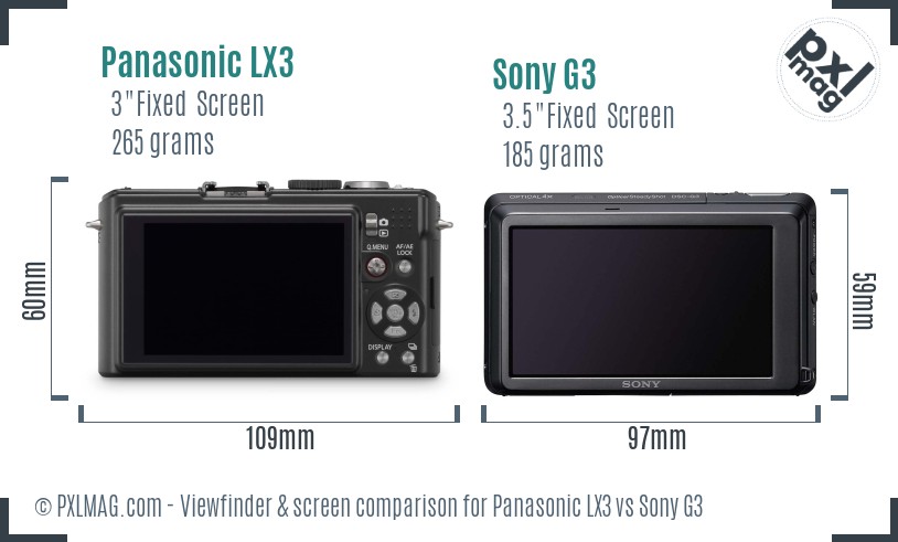 Panasonic LX3 vs Sony G3 Screen and Viewfinder comparison