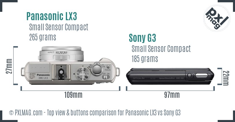 Panasonic LX3 vs Sony G3 top view buttons comparison