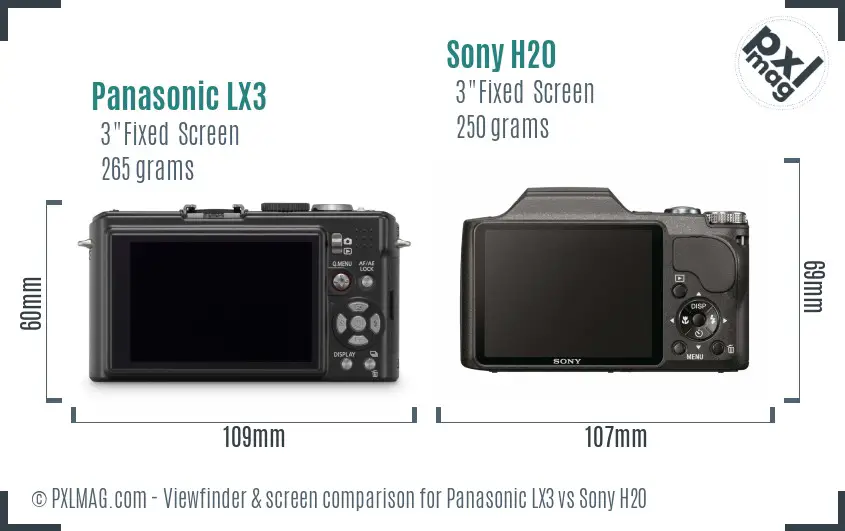 Panasonic LX3 vs Sony H20 Screen and Viewfinder comparison