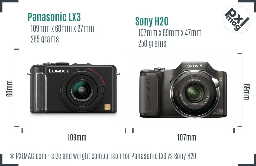 Panasonic LX3 vs Sony H20 size comparison