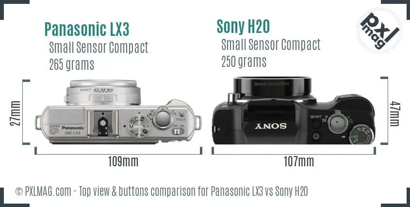 Panasonic LX3 vs Sony H20 top view buttons comparison