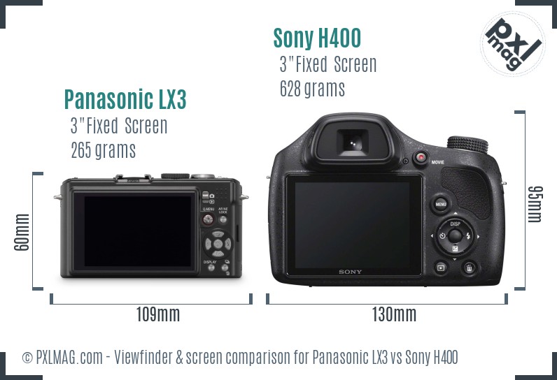 Panasonic LX3 vs Sony H400 Screen and Viewfinder comparison