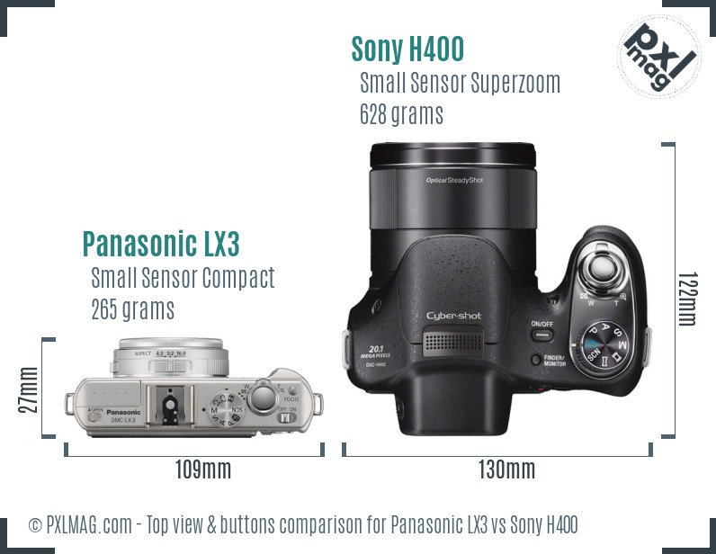 Panasonic LX3 vs Sony H400 top view buttons comparison