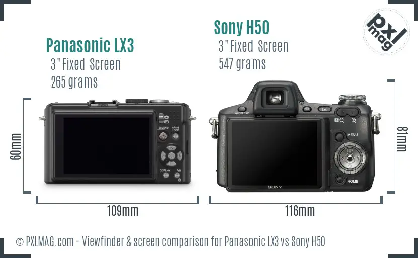 Panasonic LX3 vs Sony H50 Screen and Viewfinder comparison