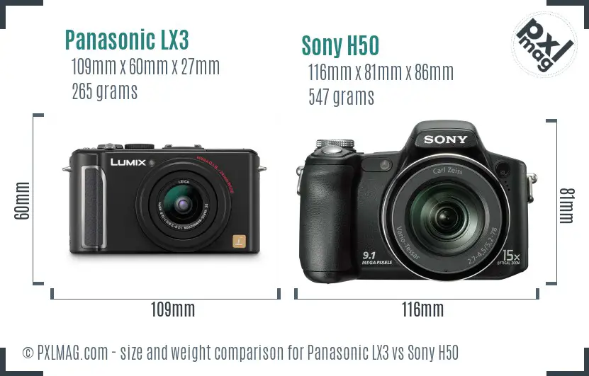 Panasonic LX3 vs Sony H50 size comparison