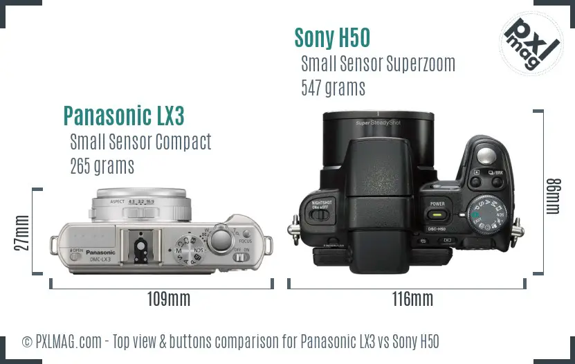 Panasonic LX3 vs Sony H50 top view buttons comparison