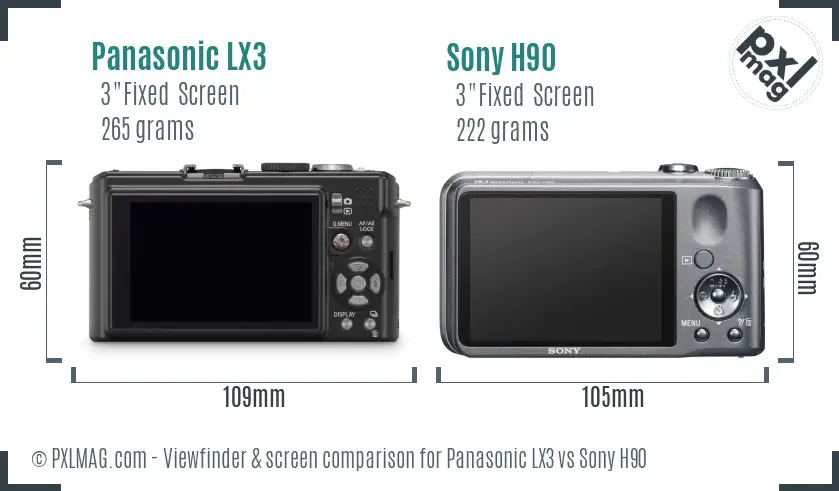 Panasonic LX3 vs Sony H90 Screen and Viewfinder comparison