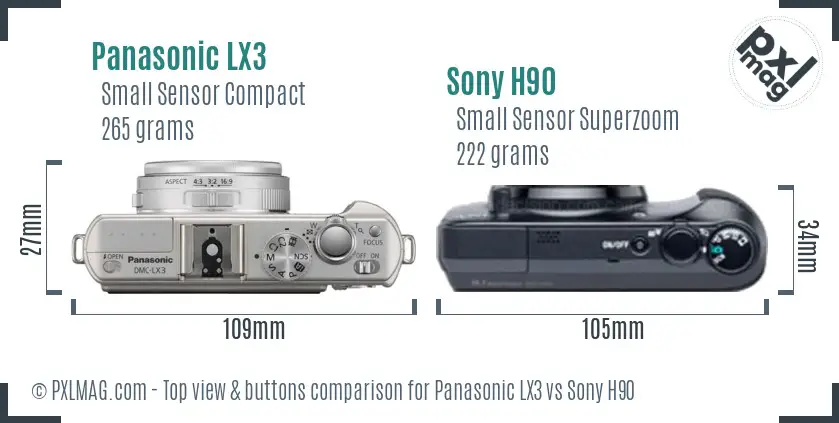 Panasonic LX3 vs Sony H90 top view buttons comparison