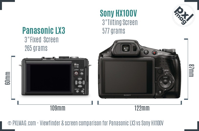 Panasonic LX3 vs Sony HX100V Screen and Viewfinder comparison