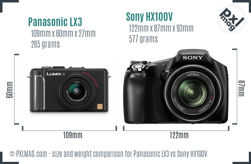 Panasonic LX3 vs Sony HX100V size comparison Panasonic LX3 vs Sony HX100V size comparison