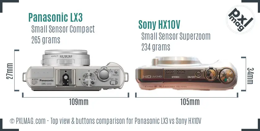 Panasonic LX3 vs Sony HX10V top view buttons comparison