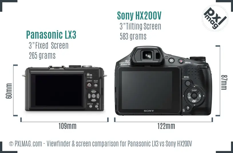 Panasonic LX3 vs Sony HX200V Screen and Viewfinder comparison