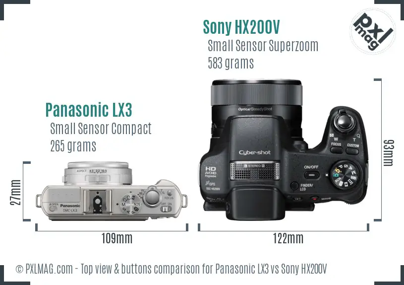 Panasonic LX3 vs Sony HX200V top view buttons comparison